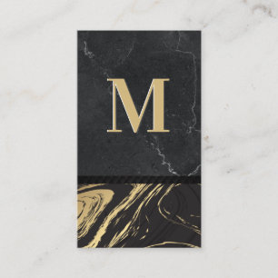Black Gold Marble Engraved Monogram Slate Business Card
