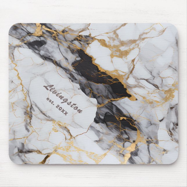 Black Gold Marble Established Personalised Mouse Mat (Front)