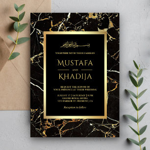 Black Gold Marble Faux Gold Foil Islamic Wedding Invitation