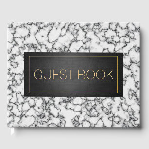 Black Gold Marble Funeral Guest Book