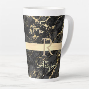 Black/Gold Marble Gold Bar, DIY Name/Monogram Vs 2 Latte Mug