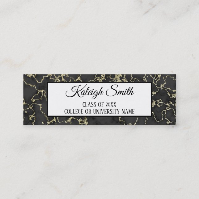 Black Gold Marble Graduation Insert Name Card (Front)