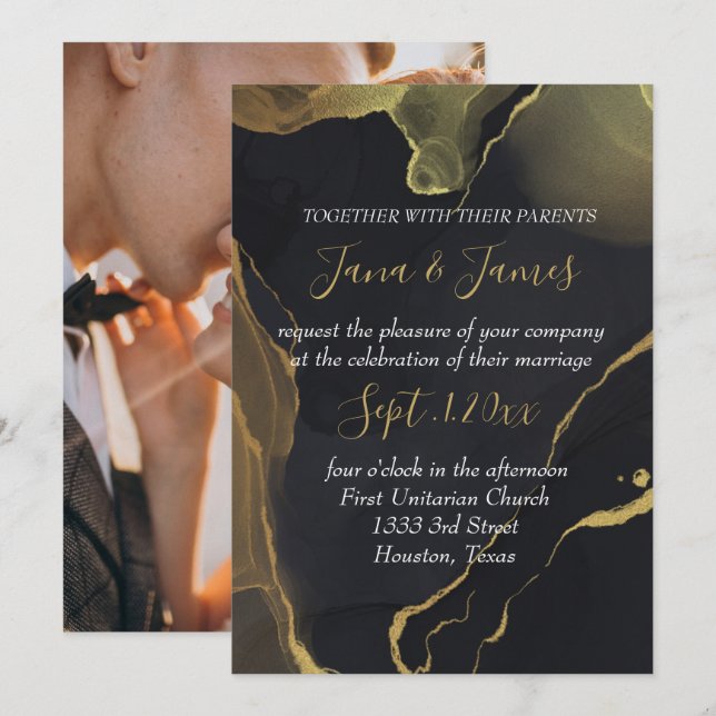black & Gold Marble  invitation (Front/Back)