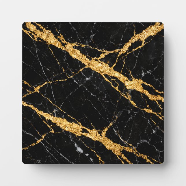 Black Gold Marble Luxe Pattern Plaque (Front)