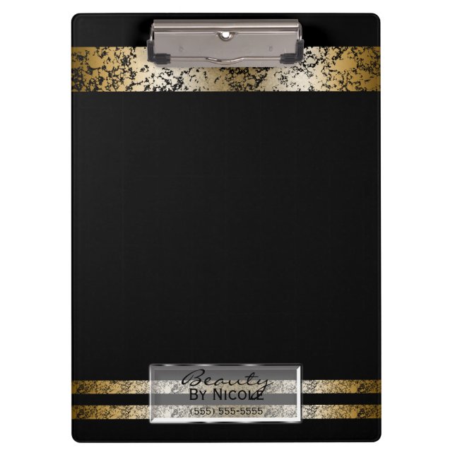 Black & Gold Marble Modern Fashion Personalised Clipboard (Front)