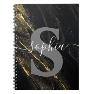 Black Gold Marble Monogram Initial Personalized Notebook