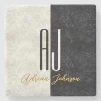 Black Gold Marble Monogram
