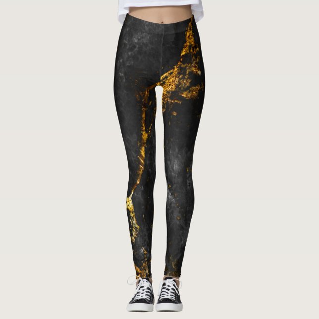 Black Gold Marble, Natural Pattern. Leggings (Front)
