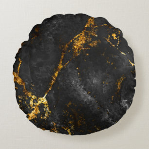 Black Gold Marble, Natural Pattern. Round Cushion