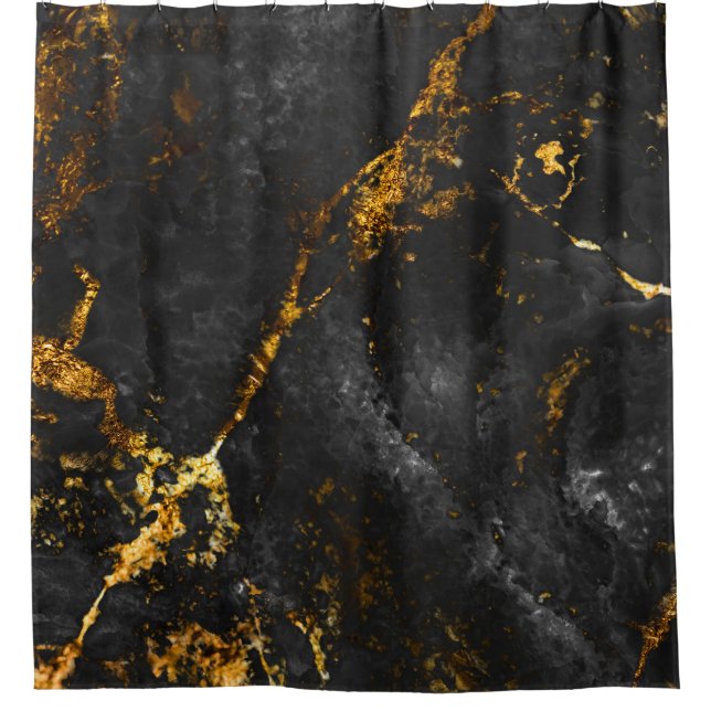 Black Gold Marble, Natural Pattern. Shower Curtain (Front)