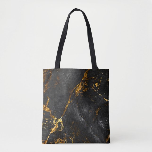 Black Gold Marble, Natural Pattern. Tote Bag (Front)