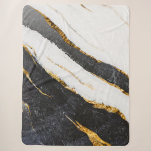 Black gold marble pattern Sherpa Blanket
