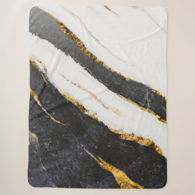 Black gold marble pattern Sherpa Blanket (Front)