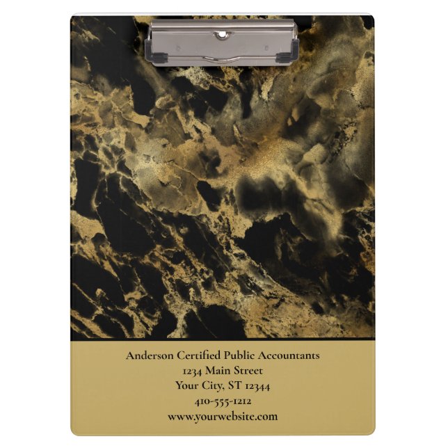 Black Gold Marble Personalised Business  Clipboard (Front)