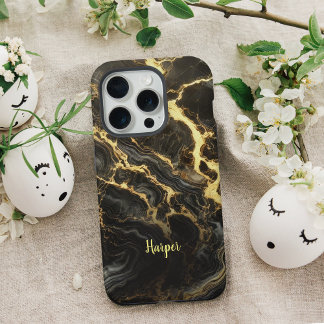 Black Gold Marble Personalised iPhone Case
