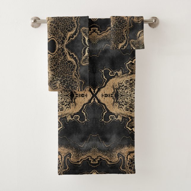 Black Gold Marble Pretty Bath Towel Set (Insitu)