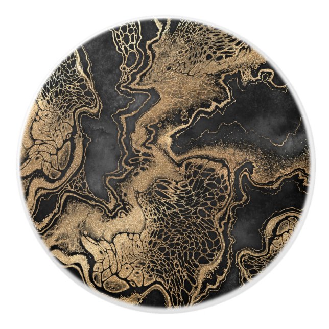 Black Gold Marble Pretty  Ceramic Knob (Front)