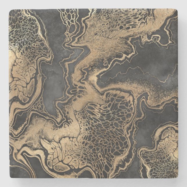 Black Gold Marble Pretty Stone Coaster (Front)