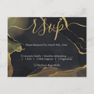 black & Gold Marble RSVP Postcard