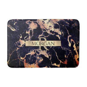 Black+Gold Marble Sm Gold Stripe Name+Monogram Vs2 Bath Mat