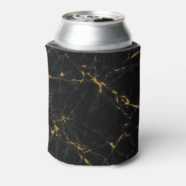 Black & Gold Marble Stone Print Can Cooler (Can Back)