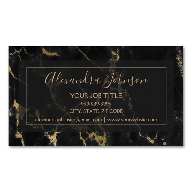 Black & Gold Marble Stone Professional Modern Magnetic Business Card (Front)