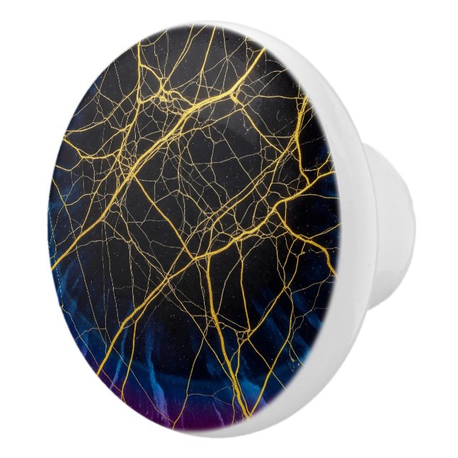 Black, gold marble stone, rainbow glare, modern ceramic knob (Right)