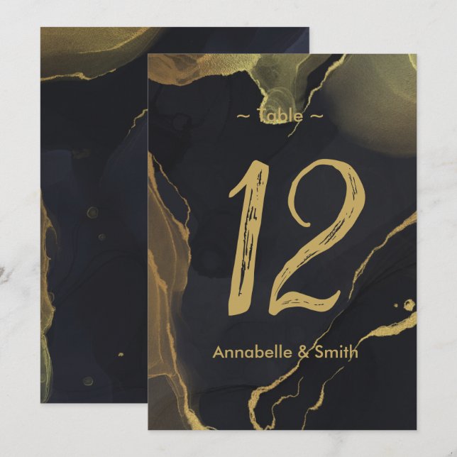 black & Gold Marble  table number (Front/Back)