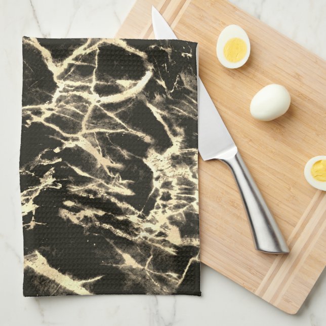 Black & Gold Marble Tea Towel (Quarter Fold)