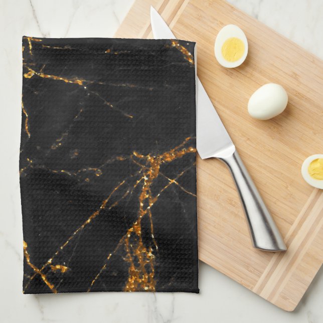 Black gold marble tea towel (Quarter Fold)