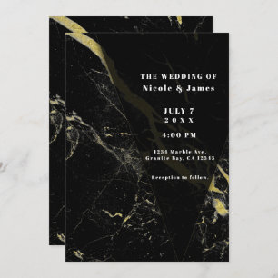 Black Gold Marble Veining Minimal Elegant Wedding  Invitation