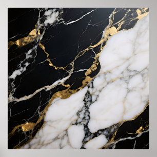Black Gold Marble Veins Luxury Abstract Poster