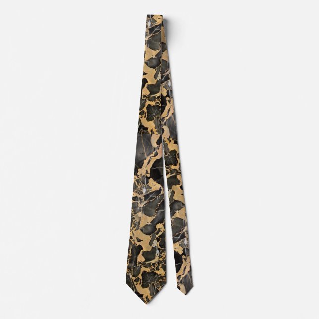 Black Gold Marble Wedding Groomsmen Tie (Front)
