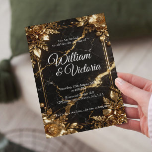 Black Gold Marble Wedding Invitation