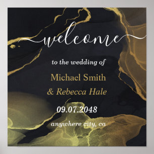 black & Gold Marble Wedding Welcome Poster