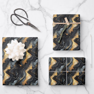 Black & Gold Marble Wrapping Paper Sheet