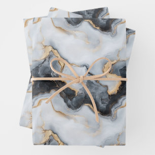 Black Gold Marble Wrapping Paper Sheet Set of 3