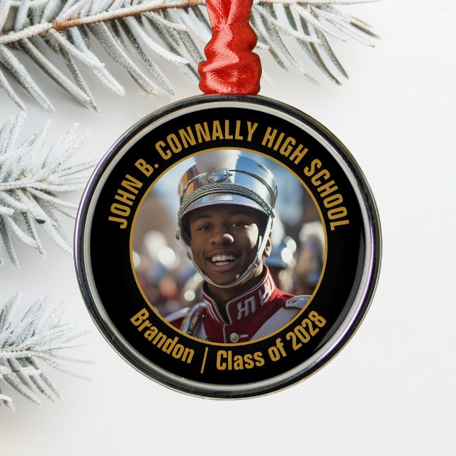 Black Gold Marching Band Photo Christmas Metal Tree Decoration (Creator Uploaded)