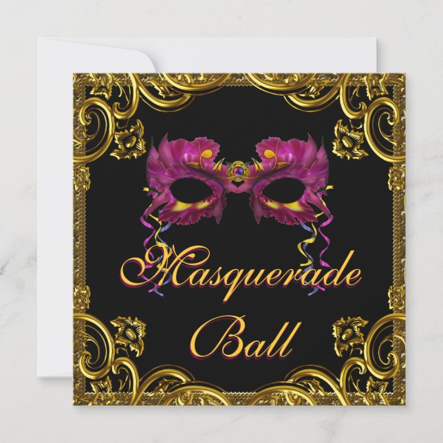 Black Gold Mask Masquerade Party Invitation (Front)
