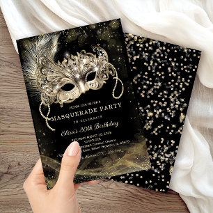 Black Gold Masquerade Birthday Party Invitation