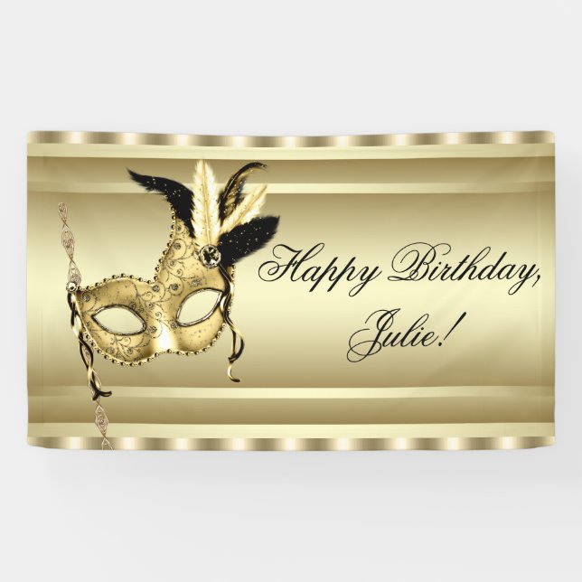 Black Gold Masquerade Party Banner (Horizontal)