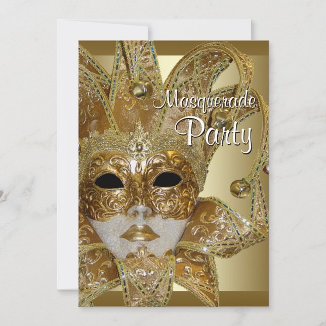 Black Gold Masquerade Party Invitation (Front)