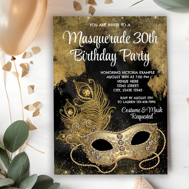 Black Gold Masquerade Party Invitation (You can change all text as needed for your event on this beautiful any occasion invitation.)