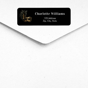 Black gold masquerade party return address
