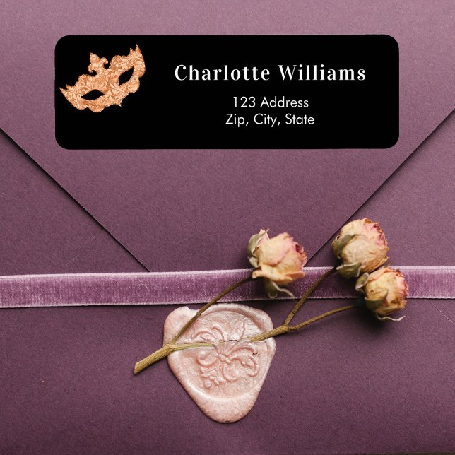 Black gold masquerade party return address (Creator Uploaded)