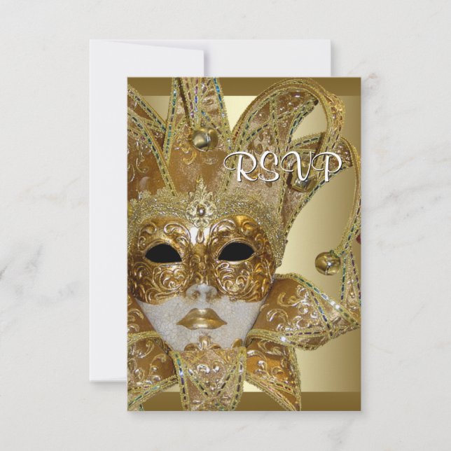 Black Gold Masquerade Party RSVP Card (Front)