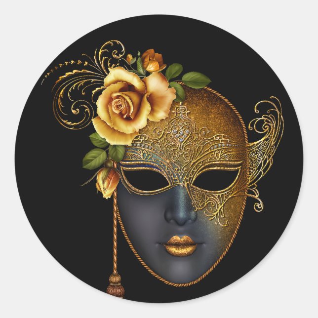 Black Gold Masquerade Party Stickers (Front)