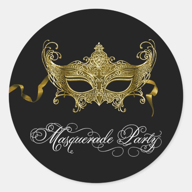 Black Gold Masquerade Party Stickers (Front)