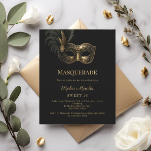 Black gold Masquerade party Sweet 16 invitation