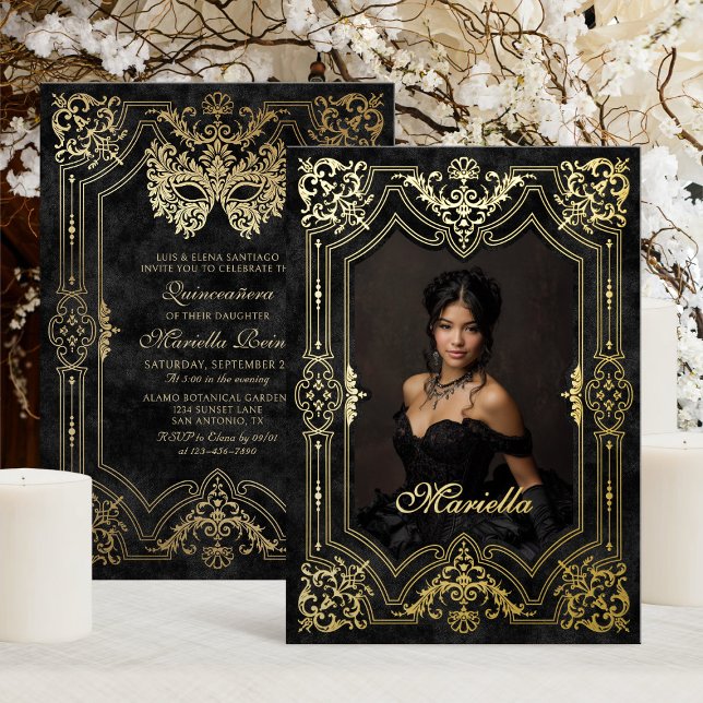 Black Gold Masquerade Photo Quinceanera (Creator Uploaded)